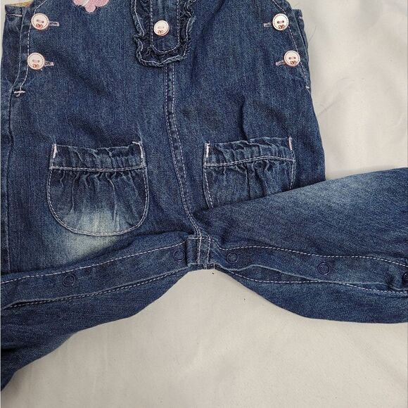 LIKU‎ embroidered butterfly overalls one piece denim ruffle 6-9 months - Picture 4 of 7